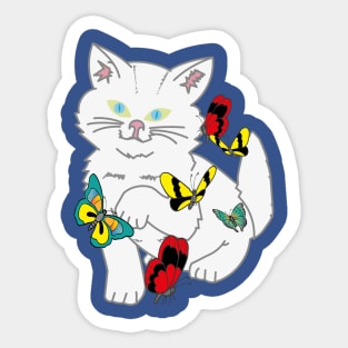 Cat & Butterflies Sticker